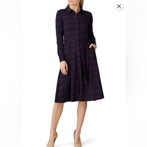 Boden Susannah Jersey Navy Blue and Red Polka Dot Long Sleeve Midi Shirt Dress